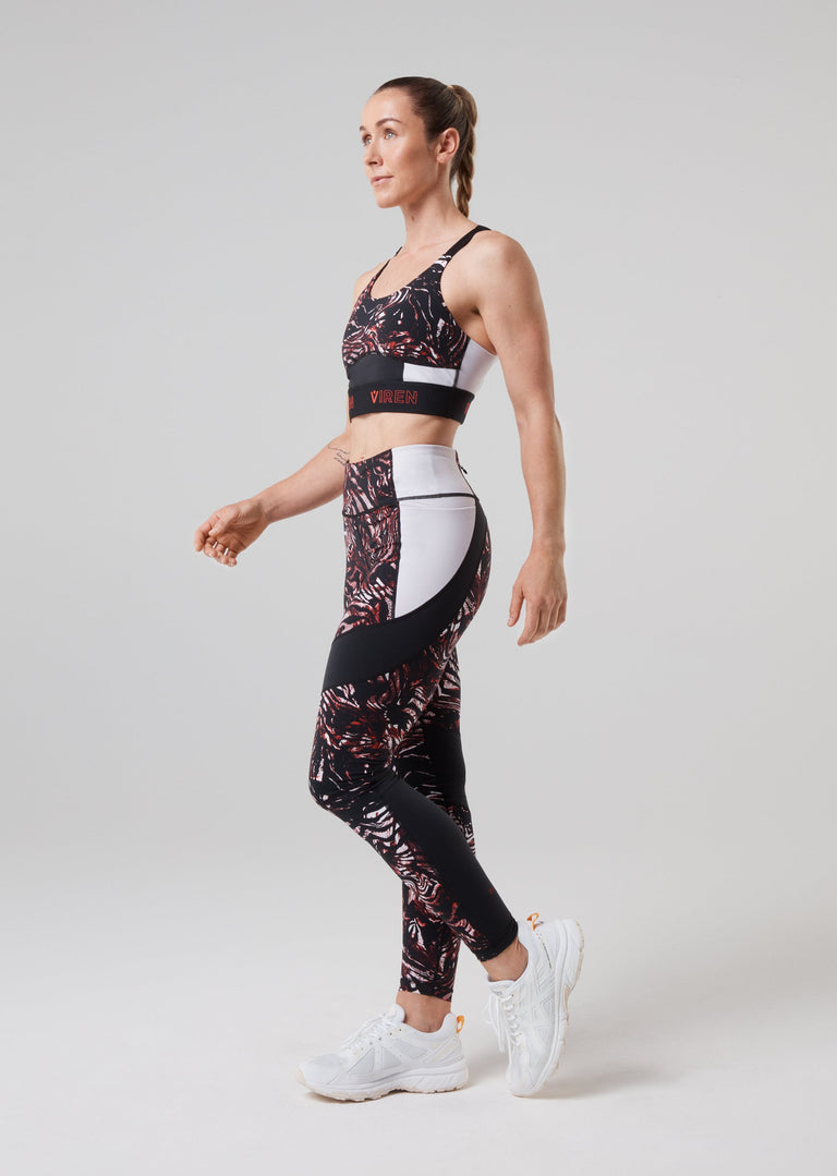 Prowess Print Block Leggings - Red Shadow